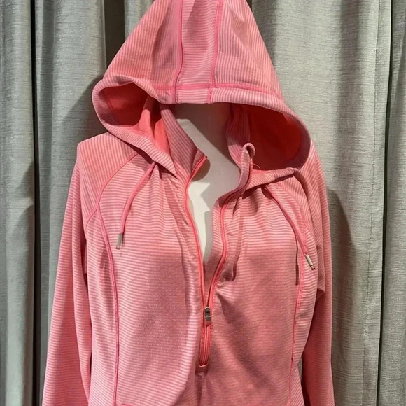 TANGERINE PINK QUARTER ZIP PULLOVER HOODIE - Picture 6 of 8